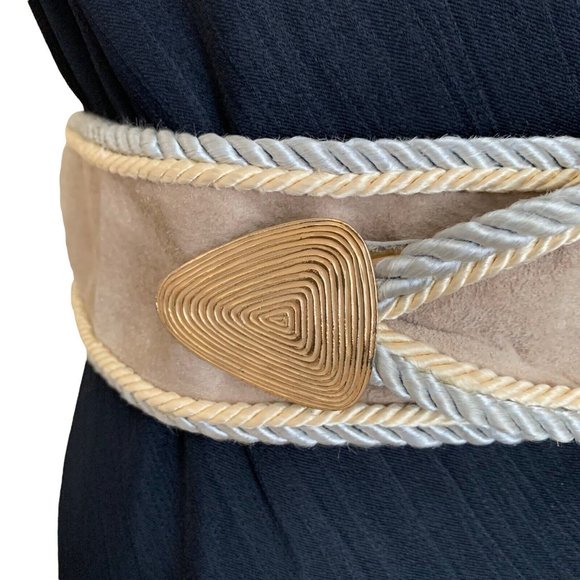 Vintage 80s Leather Suede Print Snake Cord Belt Celestial Moon Boho Adzer Anthro - Picture 8 of 12